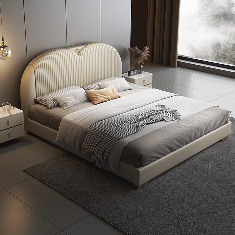 Beige Solid Color Storage Bed/Platform Bed with Pine Wood Frame for Living Room