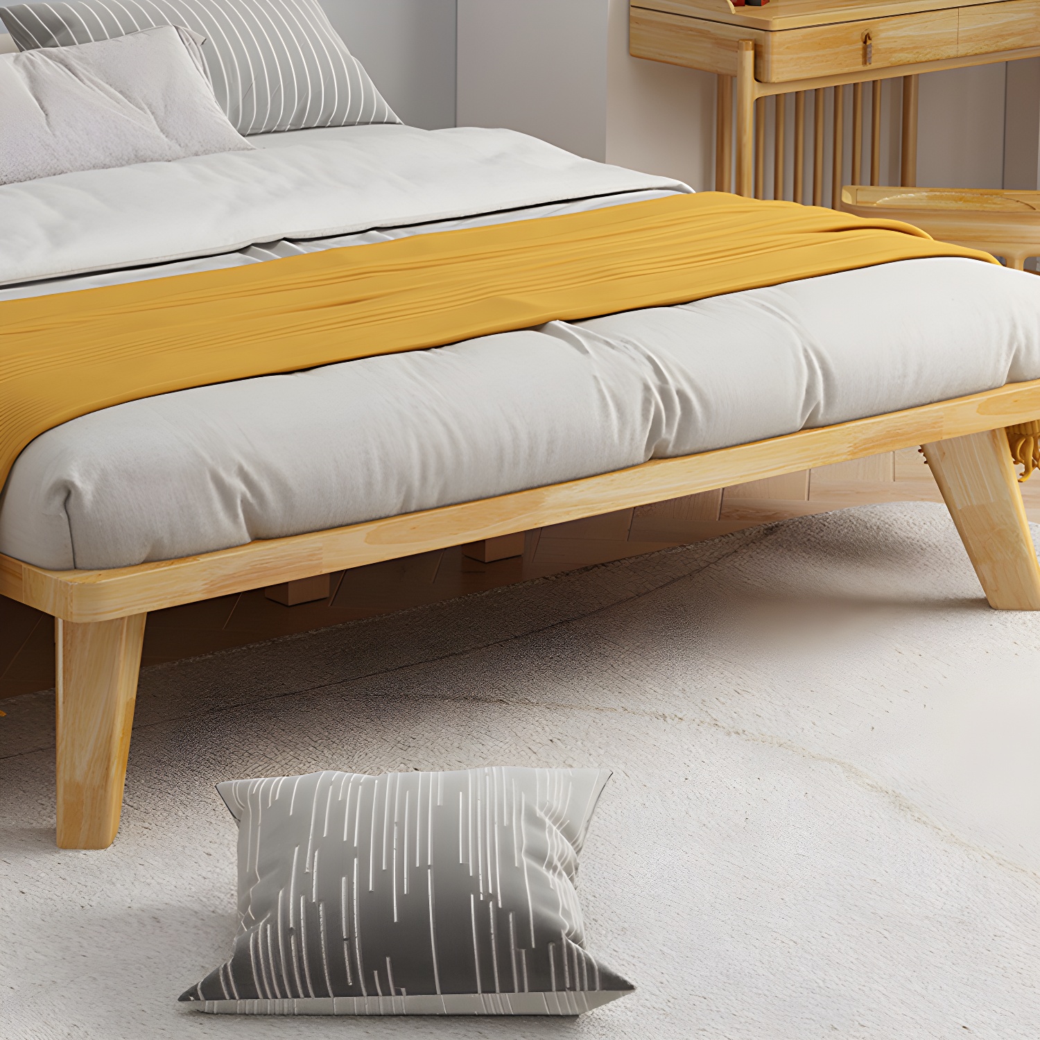Scandinavian Solid Wood Platform Bed 13.39" High Natural Bed Frame Set - image 6