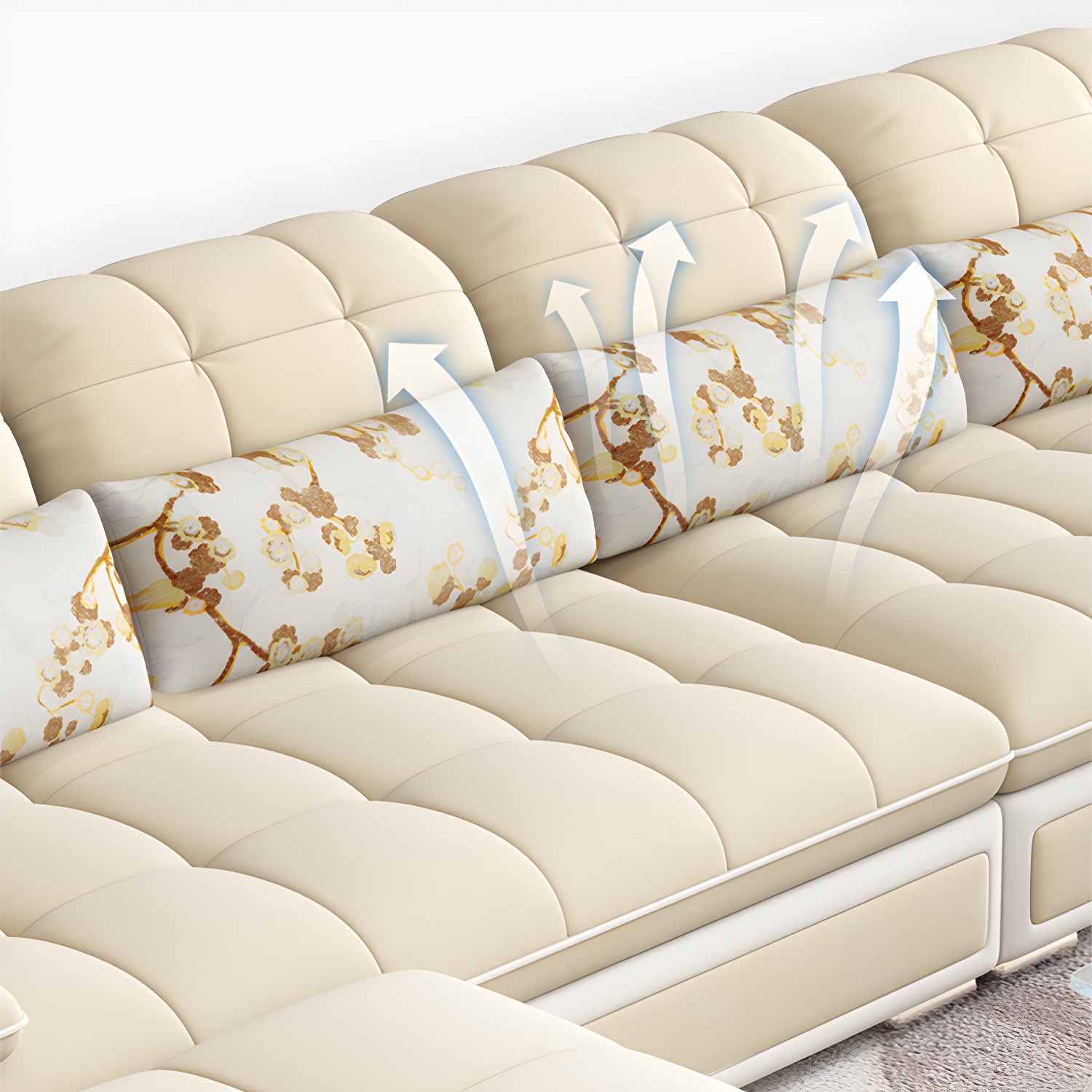 Contemporary Faux Leather Sofa & Chaise Biscuit Back Pillow Top Sofa - image 9