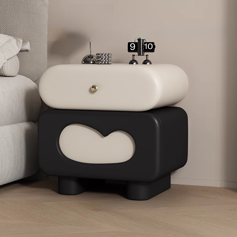 Organic Modern 2 Tiers Swivel Nightstand With Drawer Organization in Natural Wood