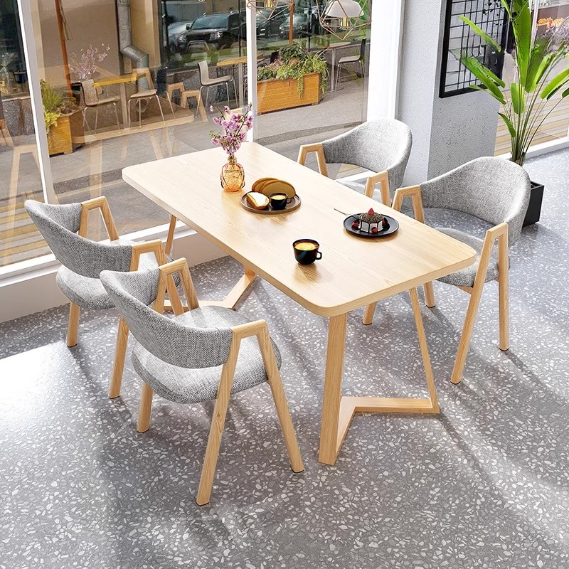 Dining Table Set with Sleighing Recycled Wood Fixed Table and Padded Chair with Back and Armrest, 5-piece - image 5