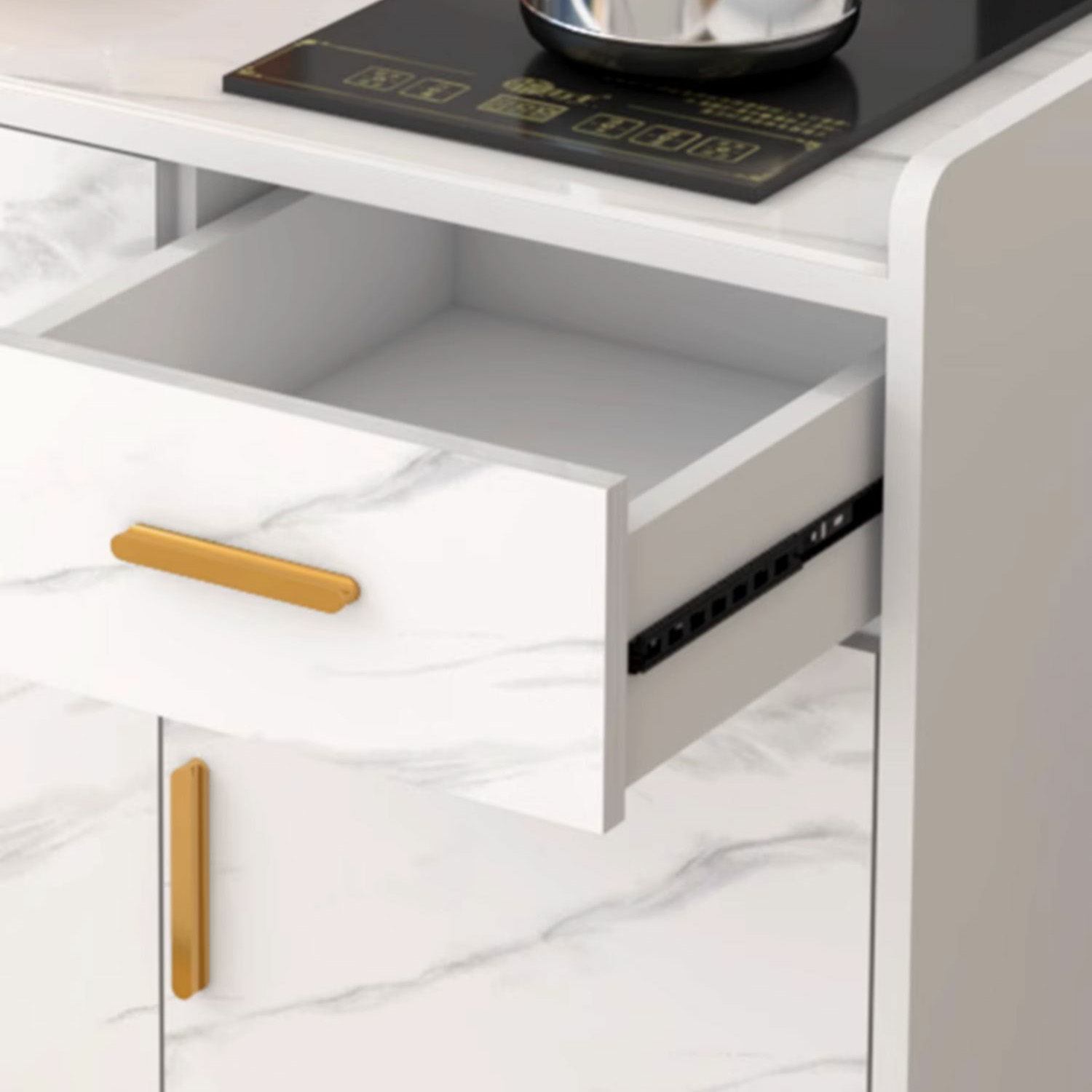 Contemporary Wood Sideboard Credenza with Stone Countertop and Drawers Included - image 12