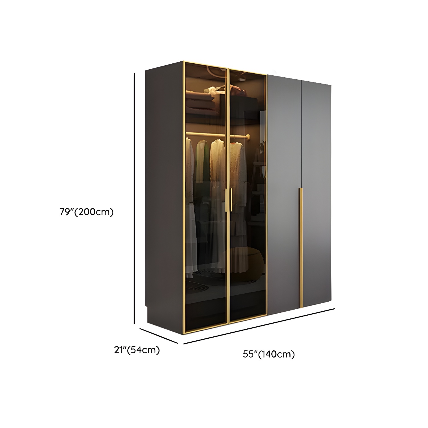 Modern Grey Wood Wardrobe Armoire with Drawers & Adjustable Shelves - image 12