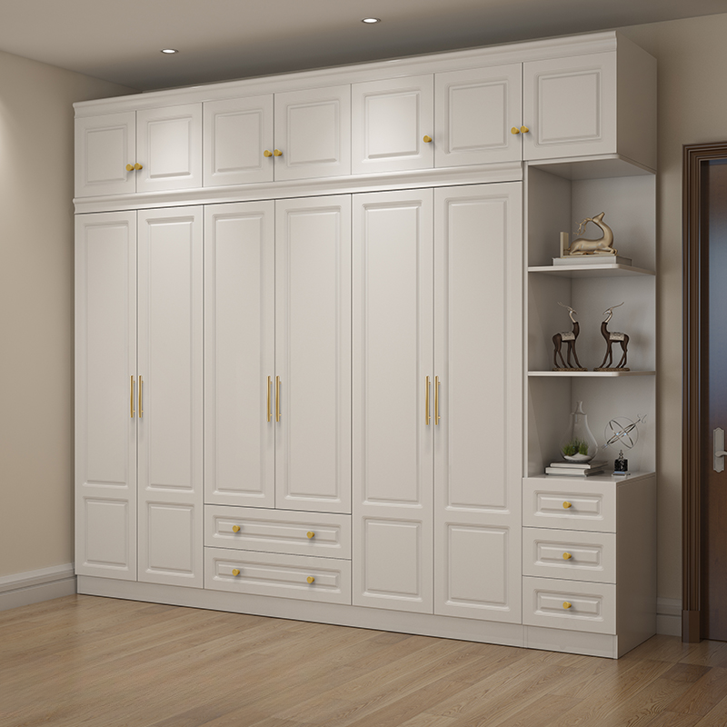 White Minimalist Lumber Wardrobe Closet with Soft Close Drawer, Soft Close Door, Interior Shelves, and Clothing Rod