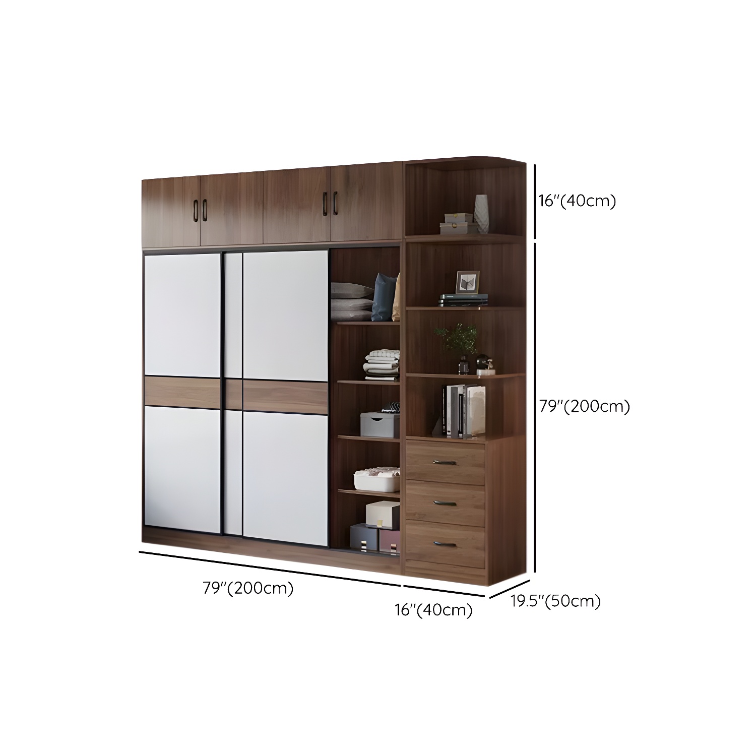 Modern Brown Wood Wardrobe Armoire with Sliding Doors, Shelves, and Clothing Rod - image 34