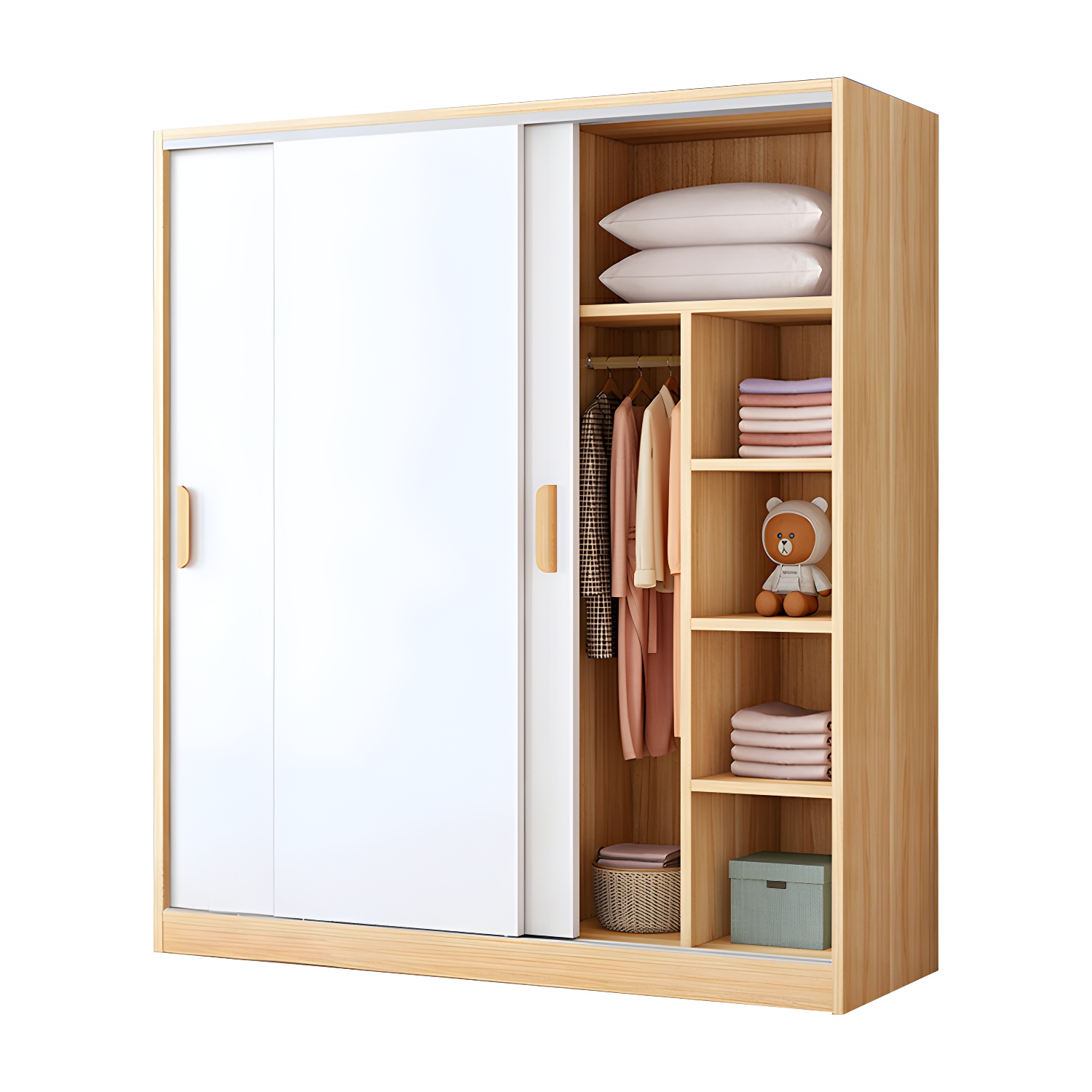 Contemporary Wood Wardrobe Armoire with Sliding Doors, Clothing Rod, and Interior Shelves - image 9