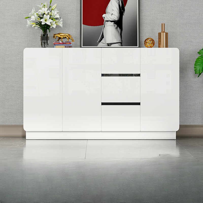 White Trendy Kitchen Storage with 3 Drawers, Standard/Narrow Size, Lumber Countertop, Variable Shelf, and Multiple Doors Options - image 4