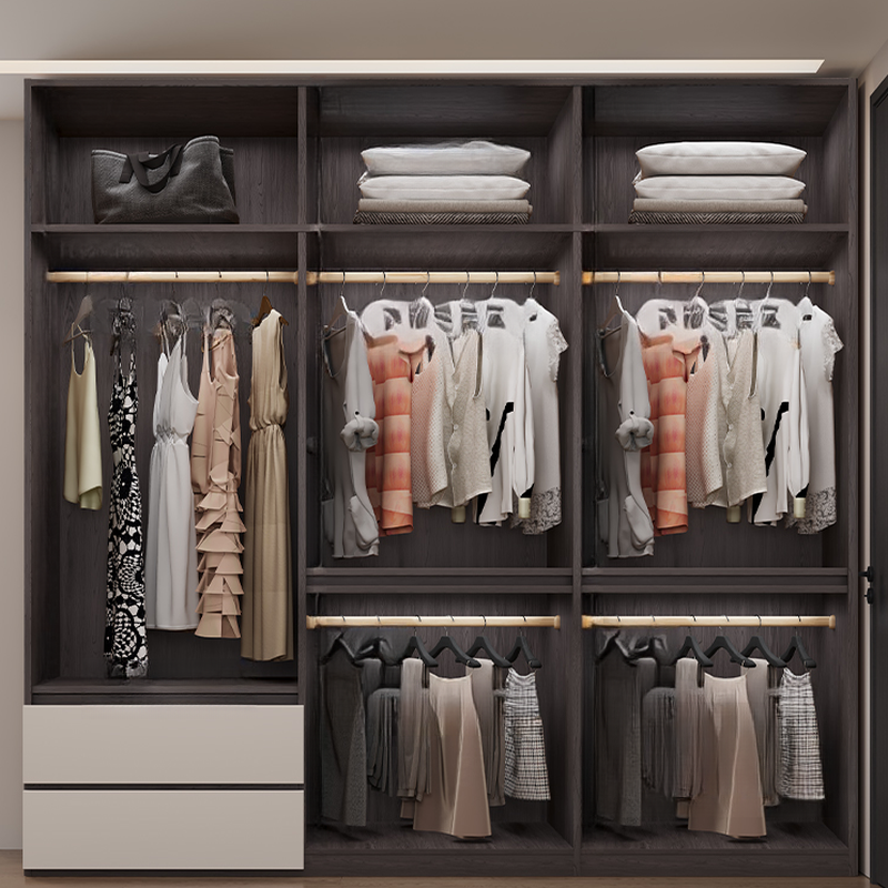 Light Gray Modish Manufactured Wood Independent Armoire Cabinet with 2 Drawers/4 Drawers, Interior Shelves, and Clothing Rod - image 3