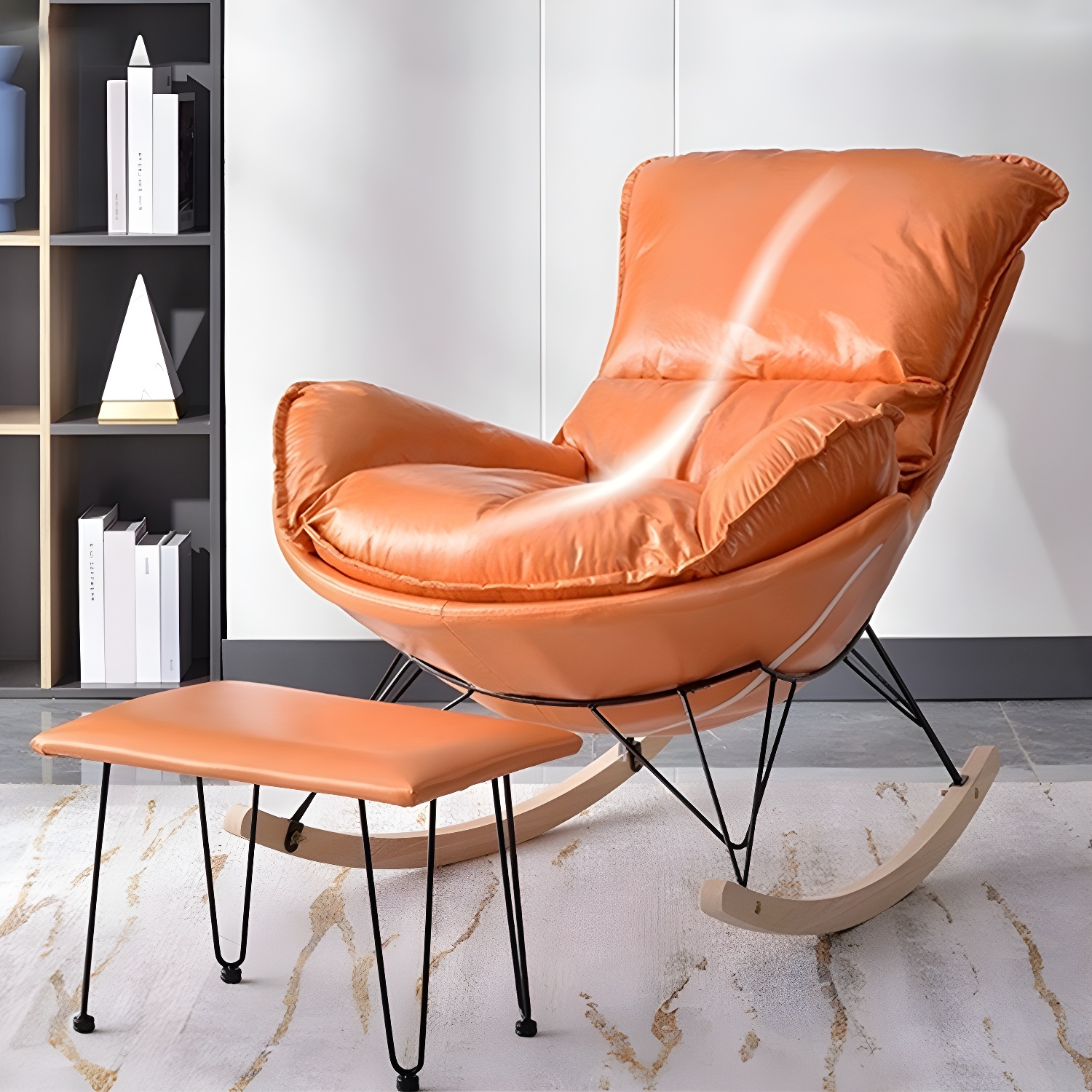 Modern Rocking Chair with Ottomans - Metal Frame, Removable Cushions, and Armless Design - image 15