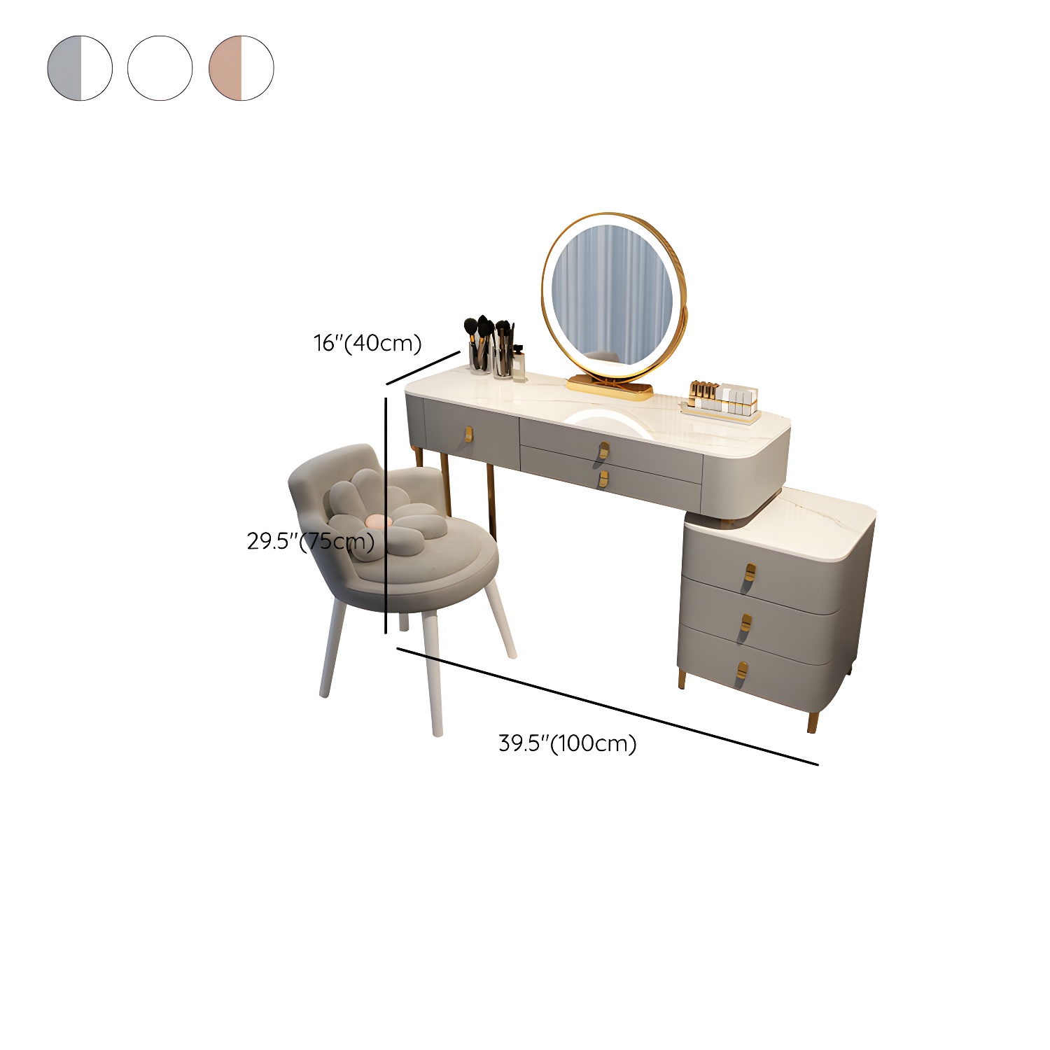 Contemporary Make-up Vanity with Stone Top and Storage Drawers - image 20
