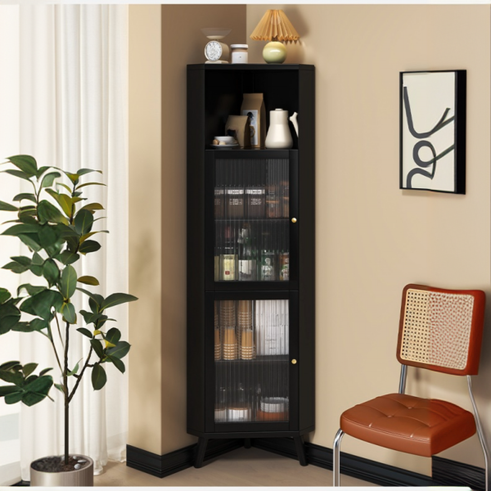 Standalone Corner Beech Midnight Black/Auburn Utility Storage Cabinet with Flexible Shelf, Glazed Door & 2 Cabinets/1 Cabinet - image 4