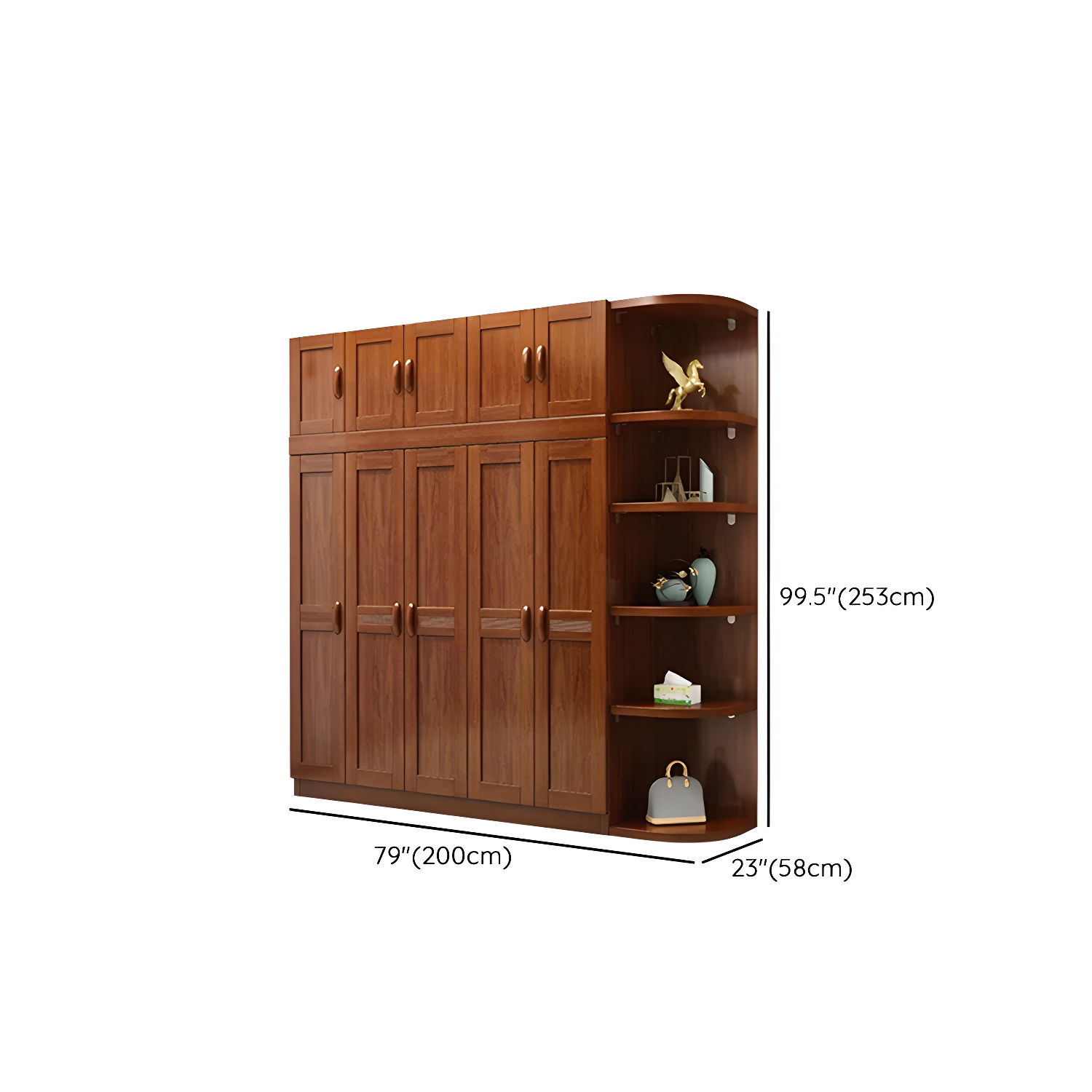 Wood Brown Rustic Wardrobe Armoire with Drawers & Shelves, Walnut Finish - image 23