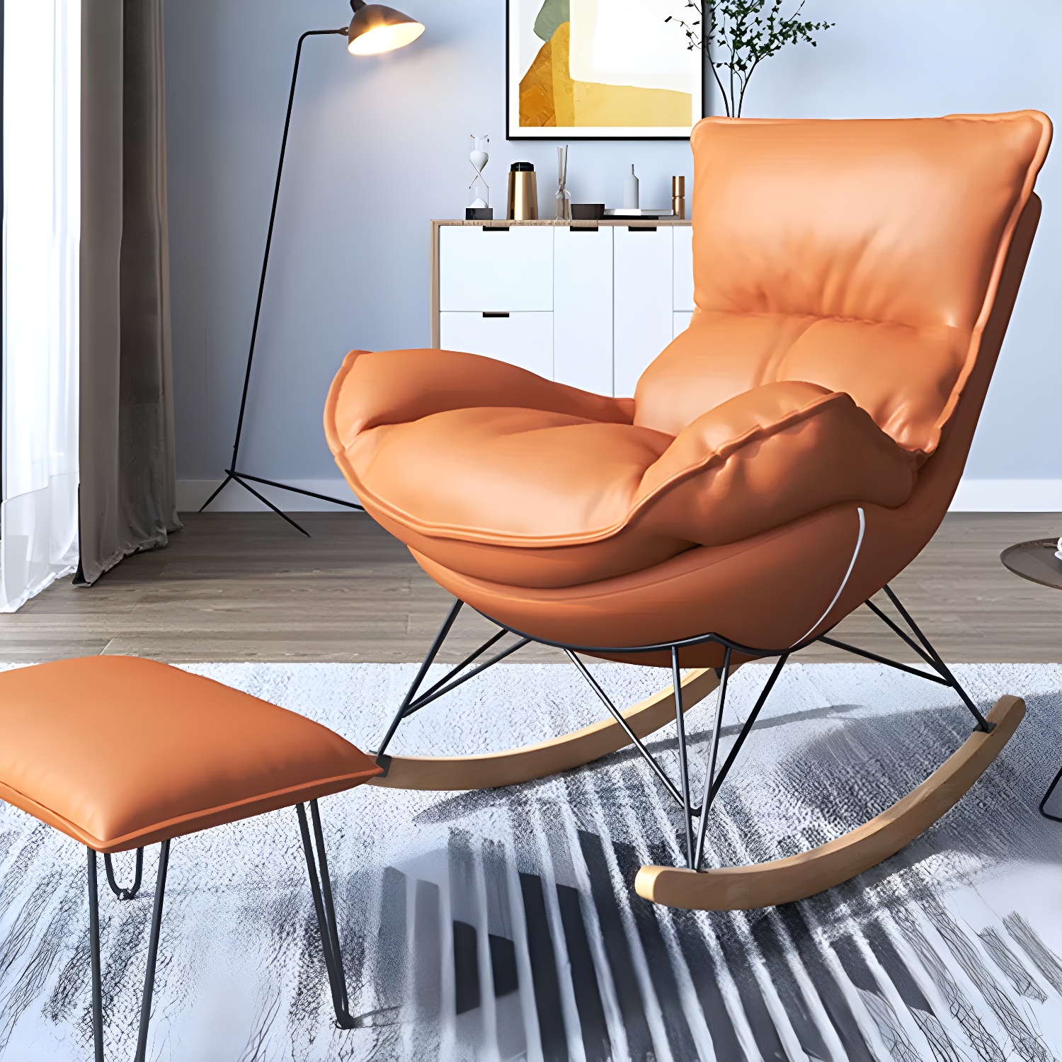 Contemporary Rocking Accent Chair Antique Finish Rocking Chair with Ottoman - image 17