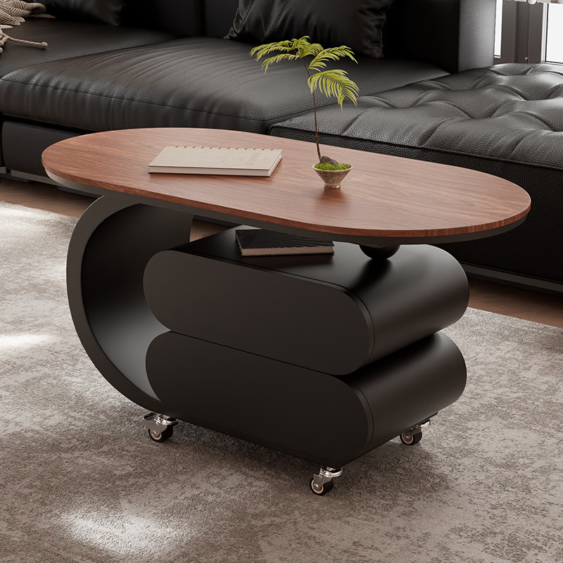 Simplistic Oblong Side Table with Wheel Base, Swivel Wheels, and Drawers - image 4