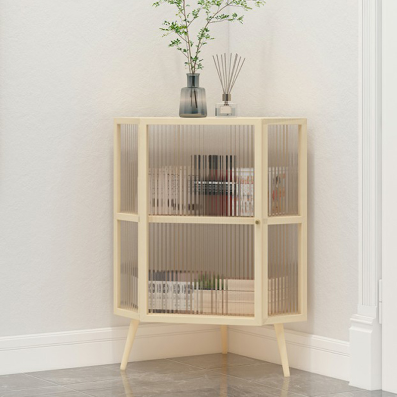 40cm Corner Modern Accent Cabinet with Glass Doors and Iron Base