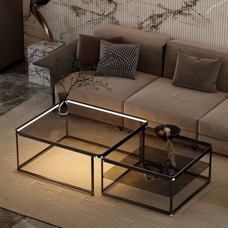 Gray/Tan Top Double Nesting Accent Table with Copper Square Frame