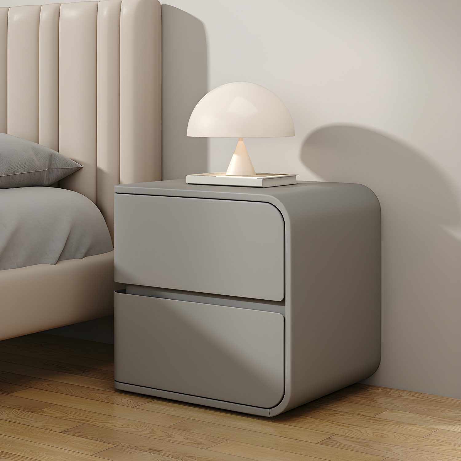 Rounded Corners Nightstands Solid Wood with Silent Buffer Guide Rail - image 5