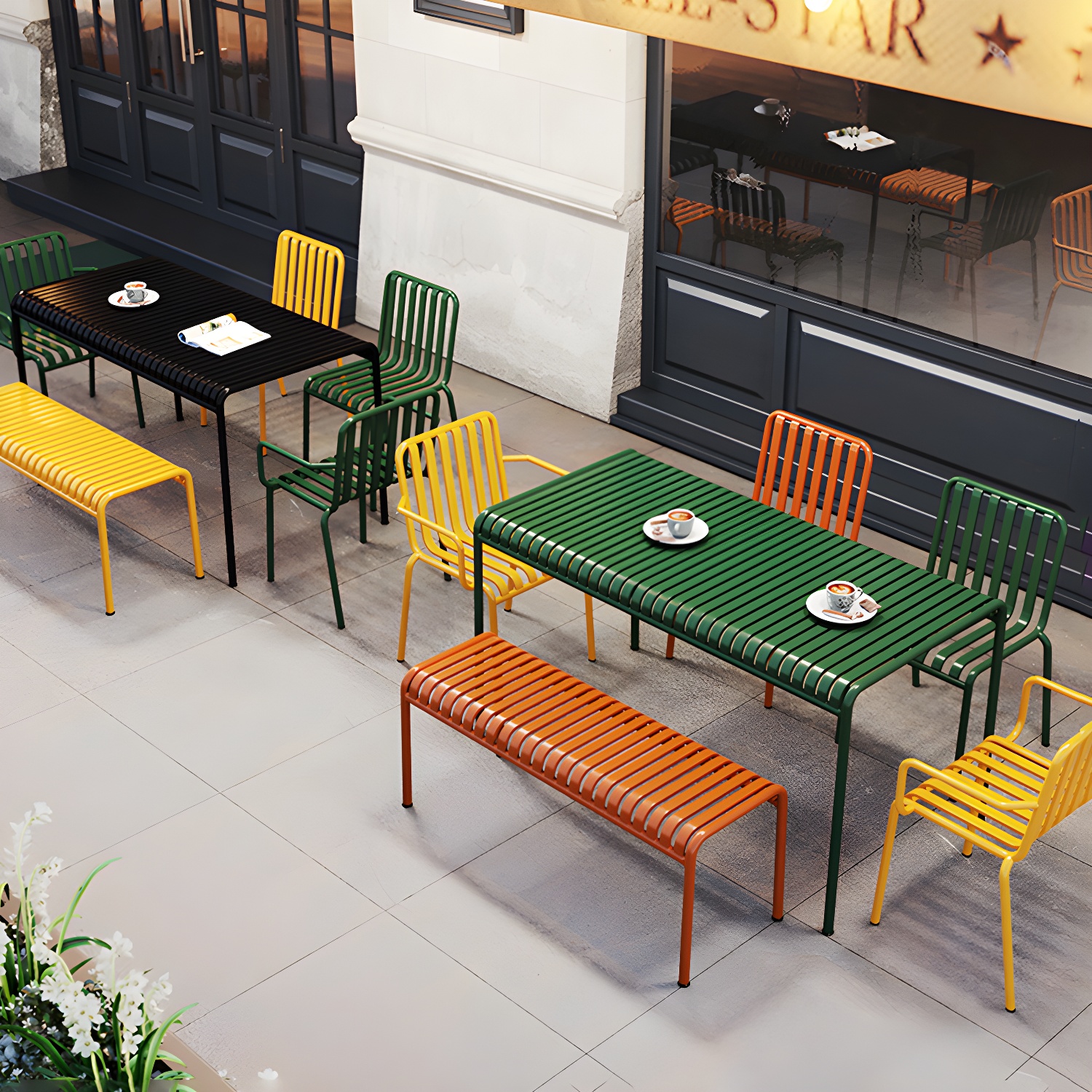 Contemporary Metal Patio Dining Side Chair Slat Back Side Chair - image 15