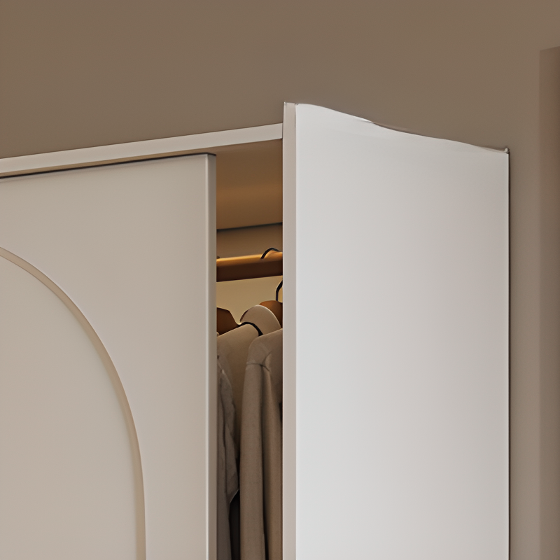 White Minimalist Wooden Wardrobe Closet with Soft Close Drawer, Soft Close Door, Interior Shelves, and Clothing Rod - image 4