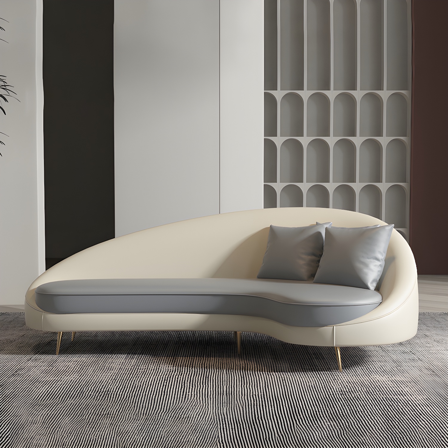 Faux Leather Curved Sofa Contemporary Sloped Arm Sofa for Living Room - image 16