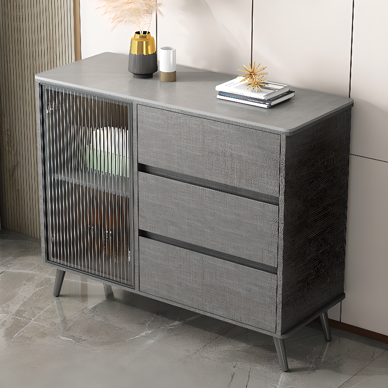 Sintered Stone Standard Ground Sideboard with Glass Doors, 3 Drawers & 1 Shelf