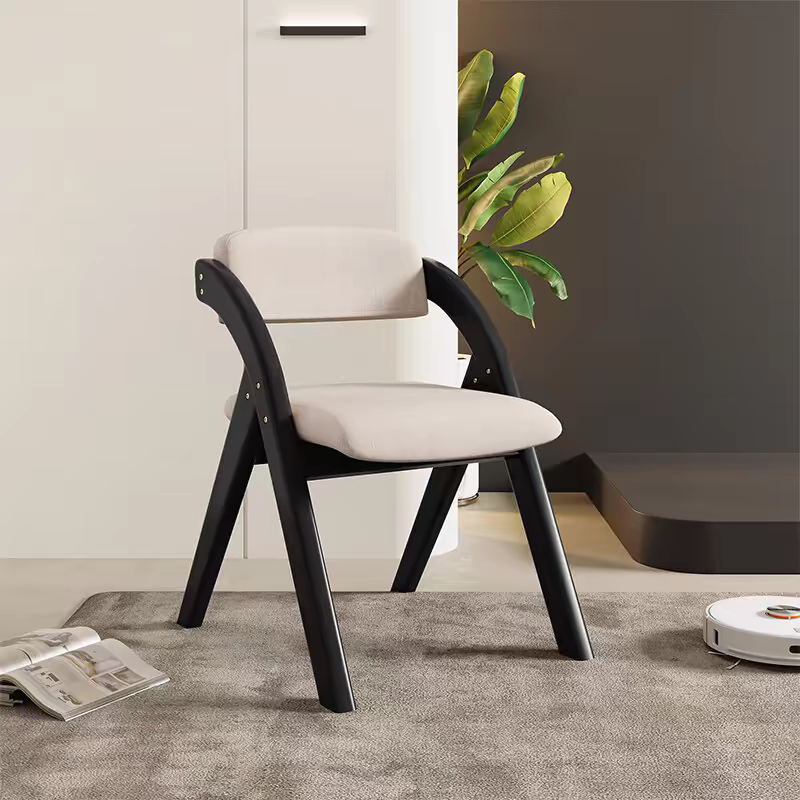 Casual Collapsible Side Chair with Midnight Black/Walnut/Wood Grain Rubberwood Legs and Upholstered Uncovered Back