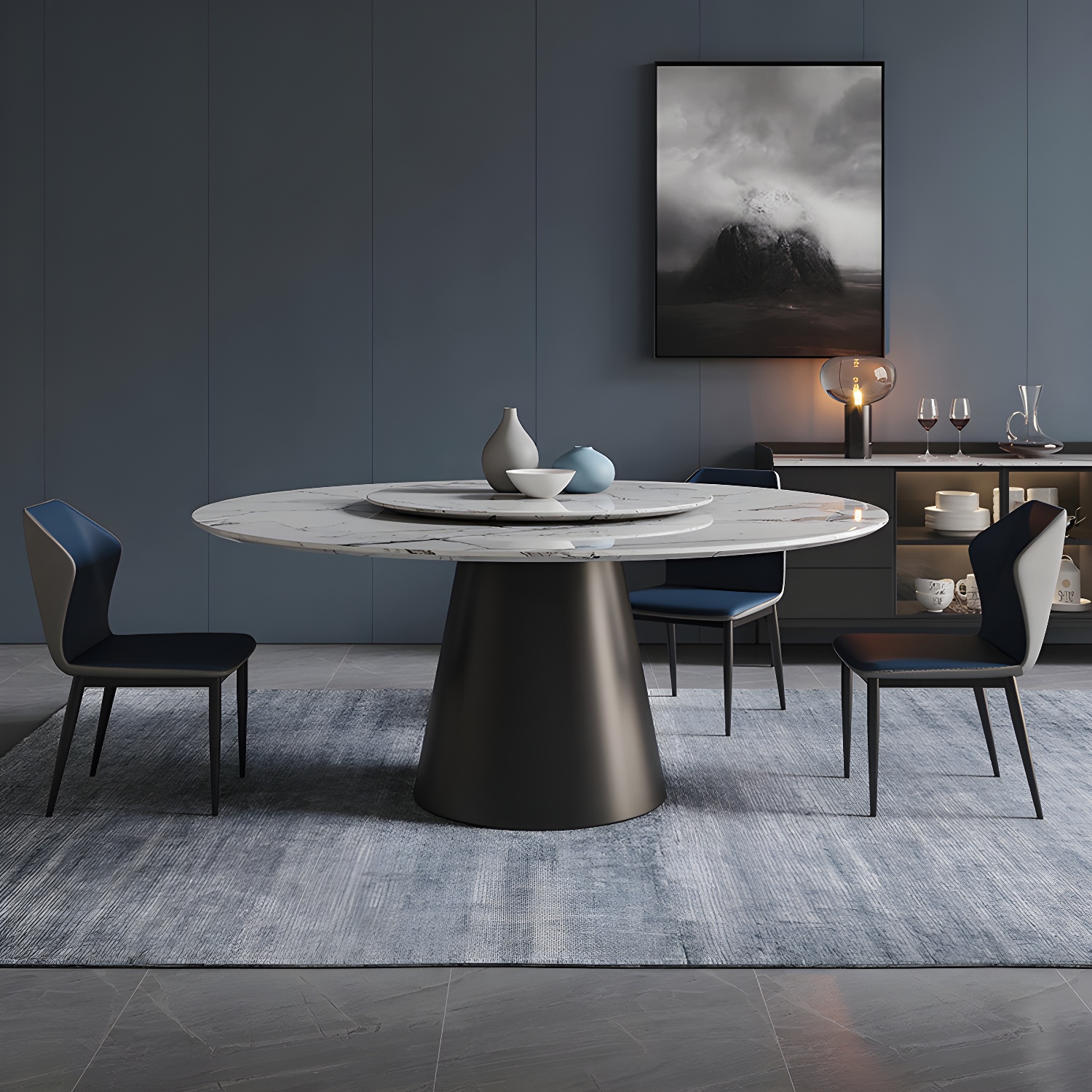 Contemporary Stone Round Dining Set 1/4/7/11 Pieces Turntable Dining Furniture for Home - image 4