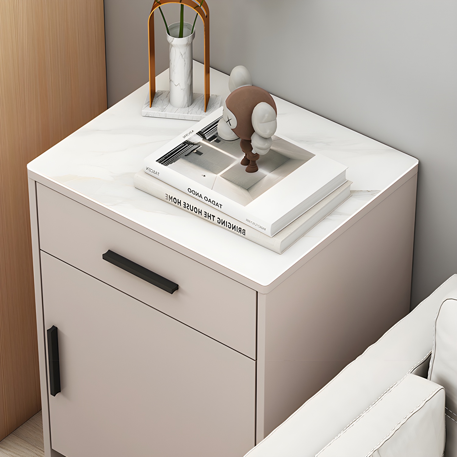 Modern Stone Top Accent Cabinet with Drawer Storage Cabinet 18.9" Long - image 9