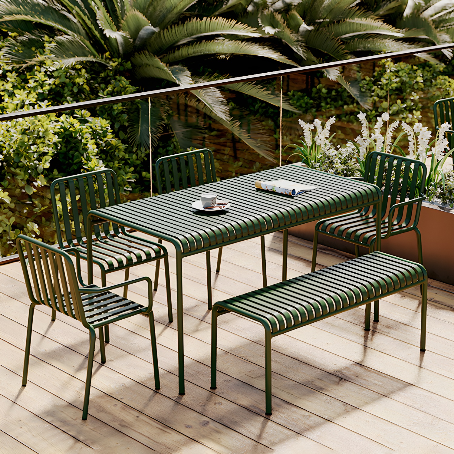 Contemporary Metal Patio Dining Side Chair Slat Back Side Chair - image 12