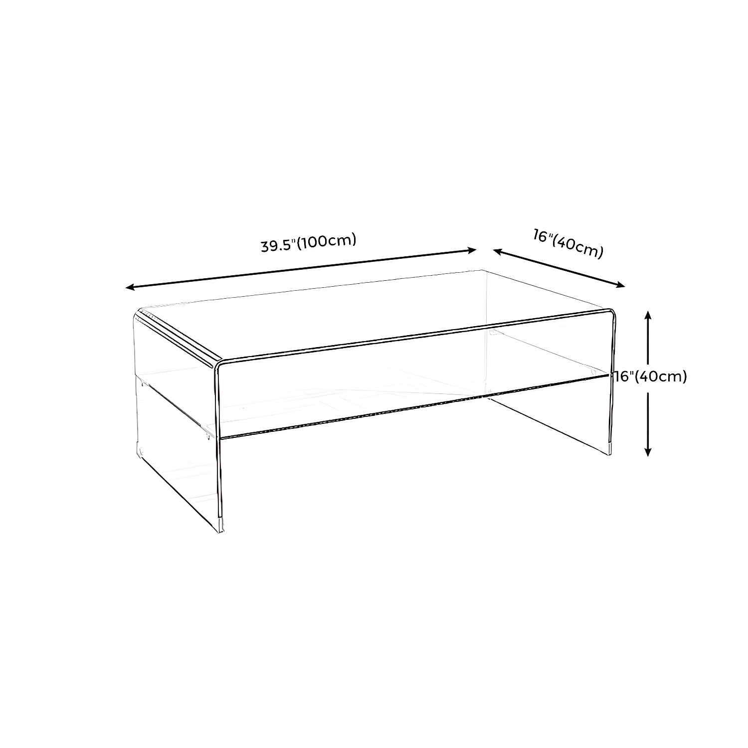 15.7"H Modern Sled Base White/black Glass Square Coffee Table with Shelf - image 11