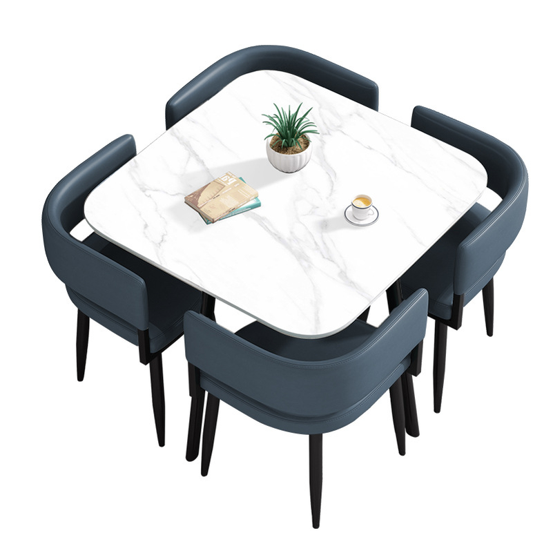 Circular Dining Table Set with a Slate Tabletop in White/Gray/Coal, Back and Cushion Chair for Dining Table for 4 in a Simple Style - image 41
