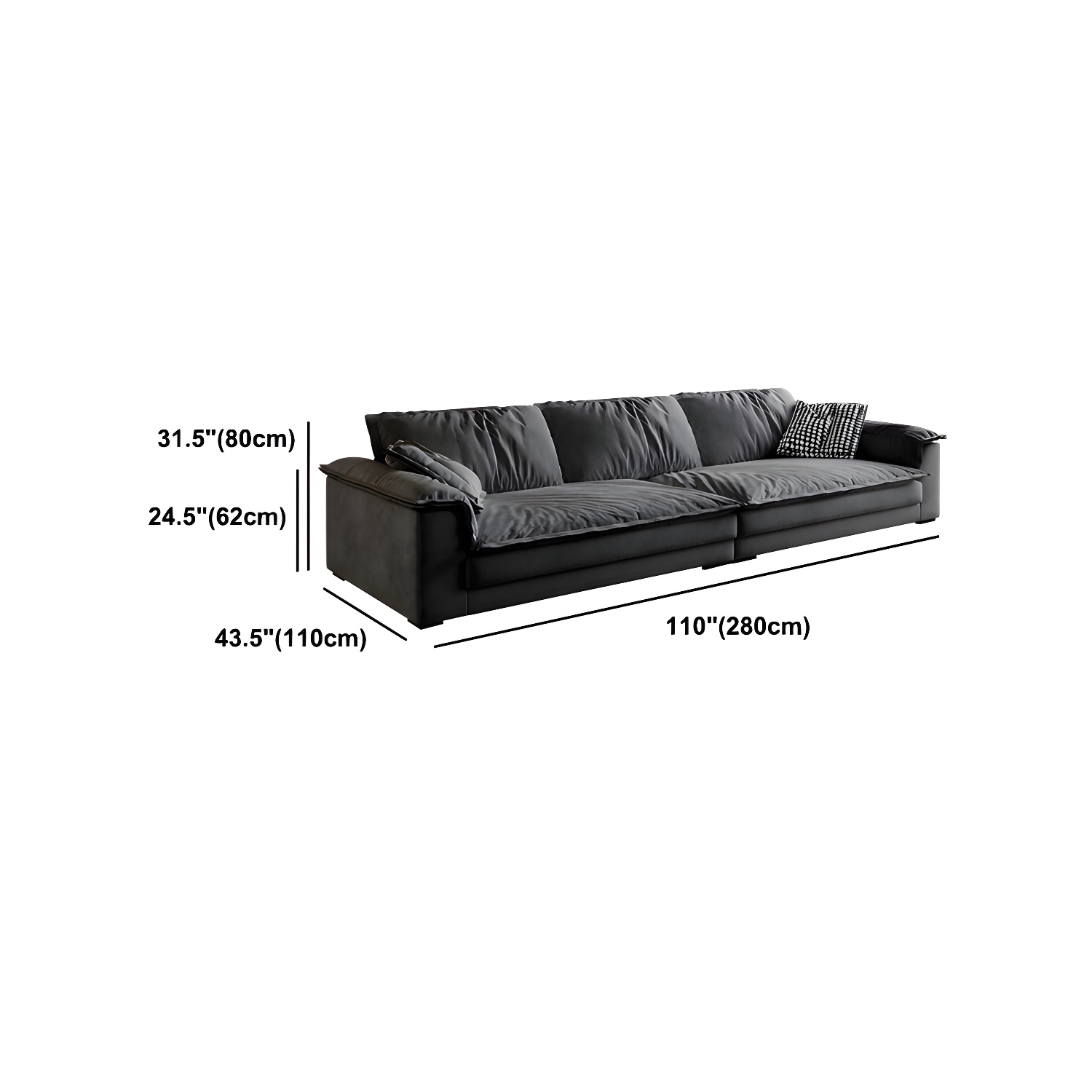 Stain-Resistant Dark Gray Contemporary Square Arm Solid Wood Sofa - image 13
