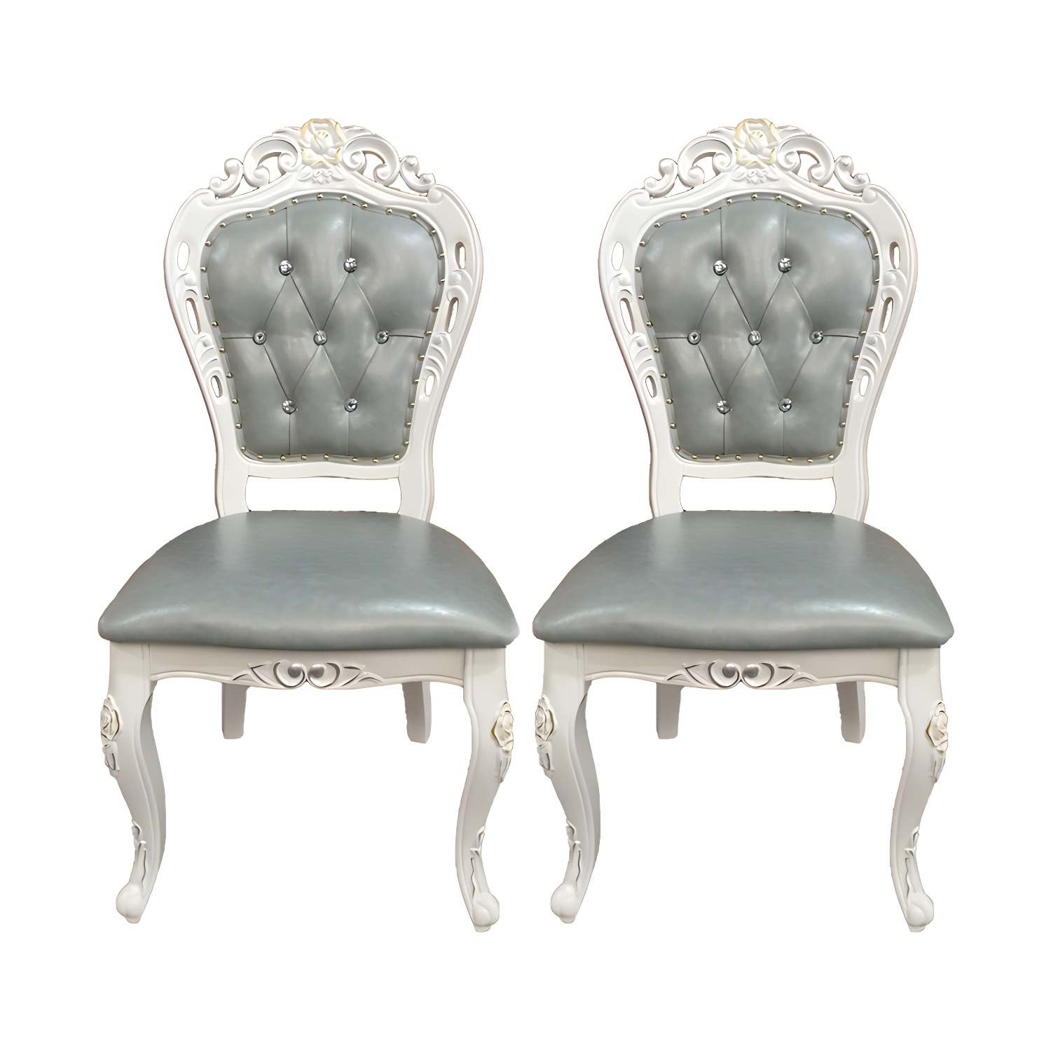 Victorian Rubberwood King Louis Back Chair Matte Finish Leather Dining Chair (Set of 2)