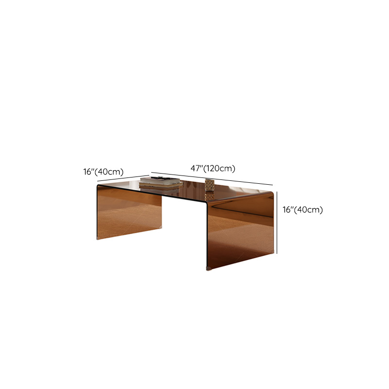 Rectangular Brown Glass Modern Coffee Table with Sleek Sled Base - image 9