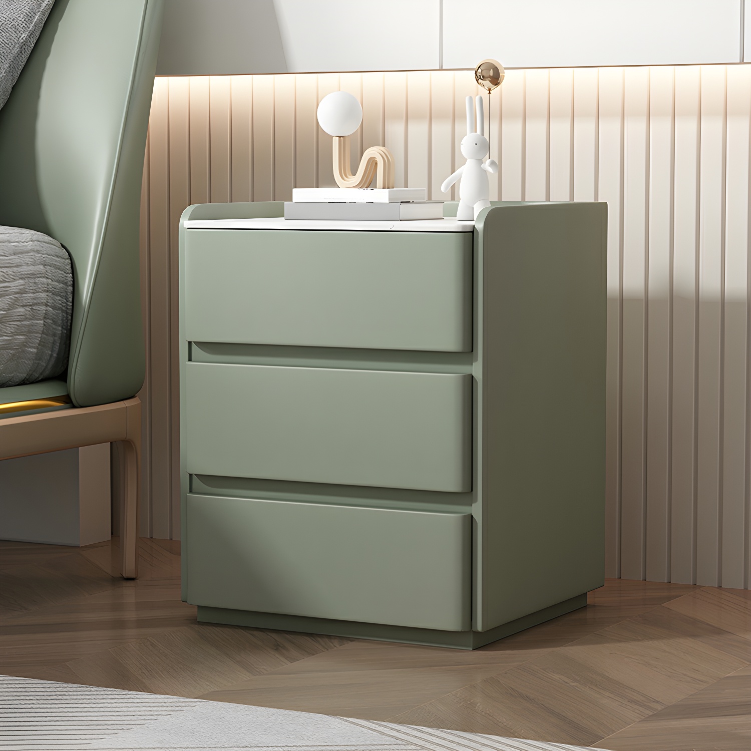 Modern Three Drawers Table Nightstand with Slate Countertop for Bedroom - image 3