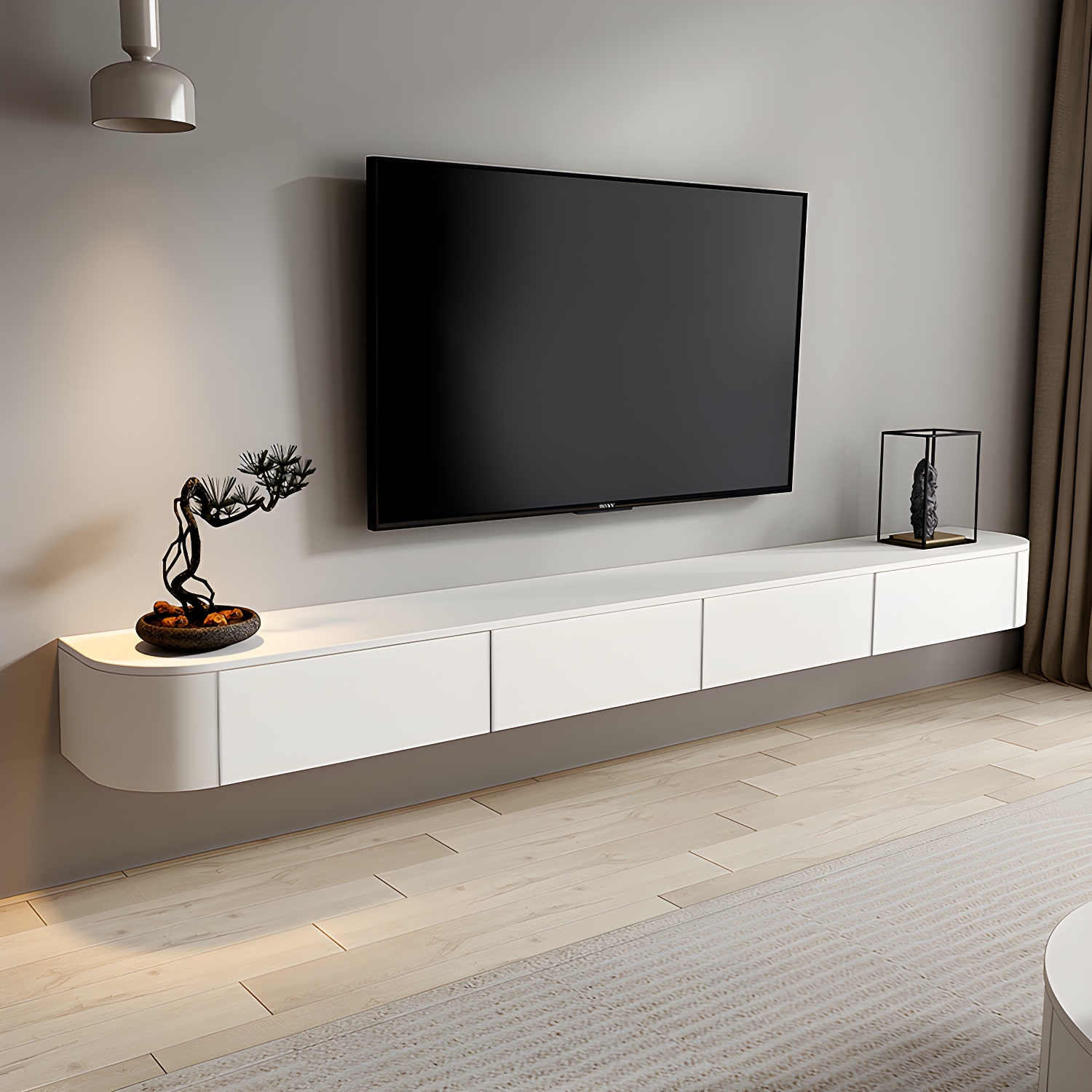 Modern White TV Media Stand Floating TV Stand Console with Drawers for Living Room - image 10