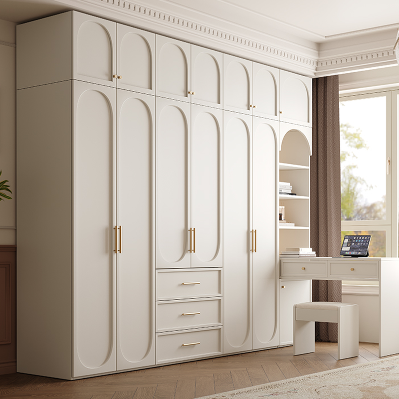 White Minimalist Manufactured Wood Wardrobe Closet with 3-Drawer, Soft Close Door, Interior Shelves, and Clothing Rod - image 3