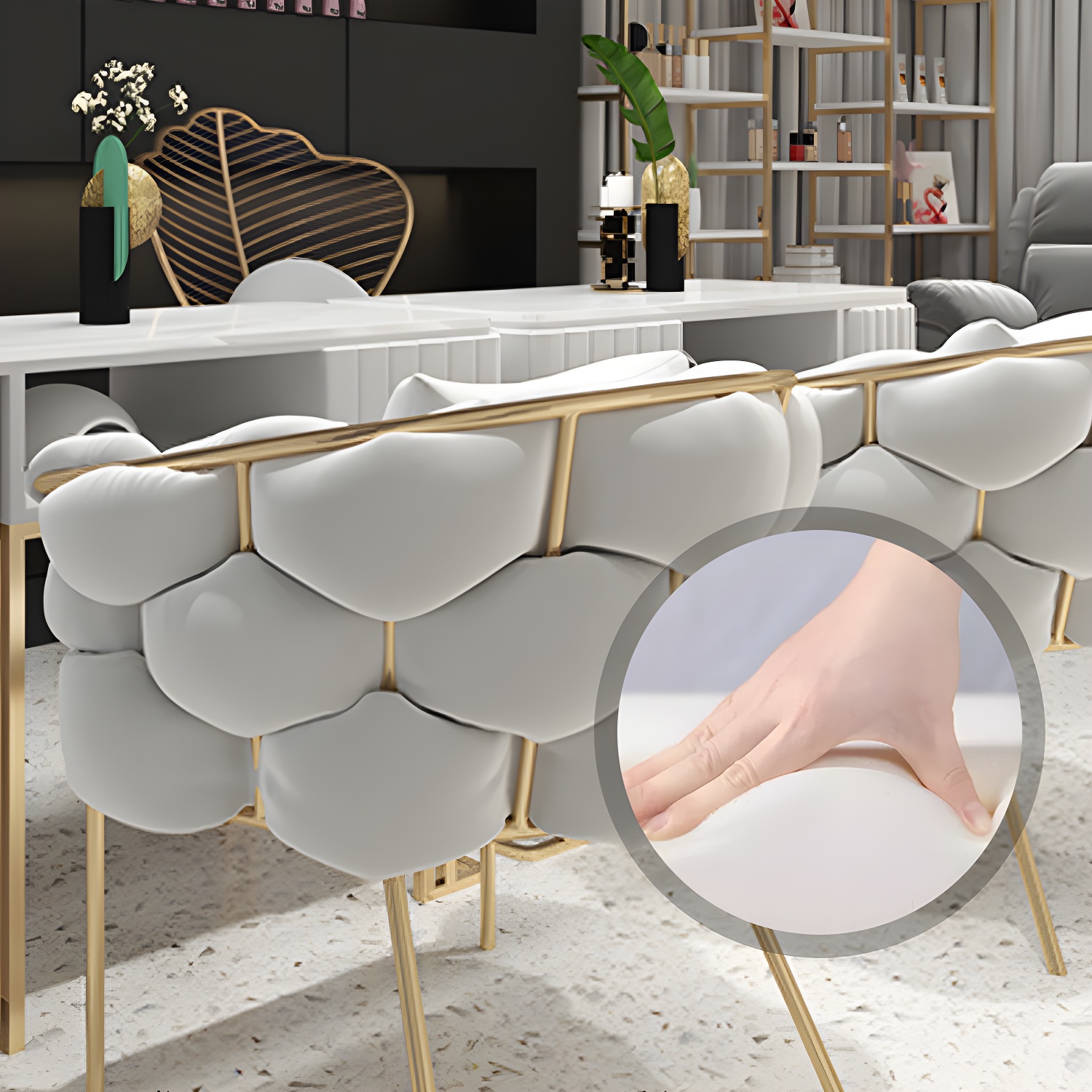 Glam Style Upholstered Gold Base Dining Arm Chair for Dining Room - image 15