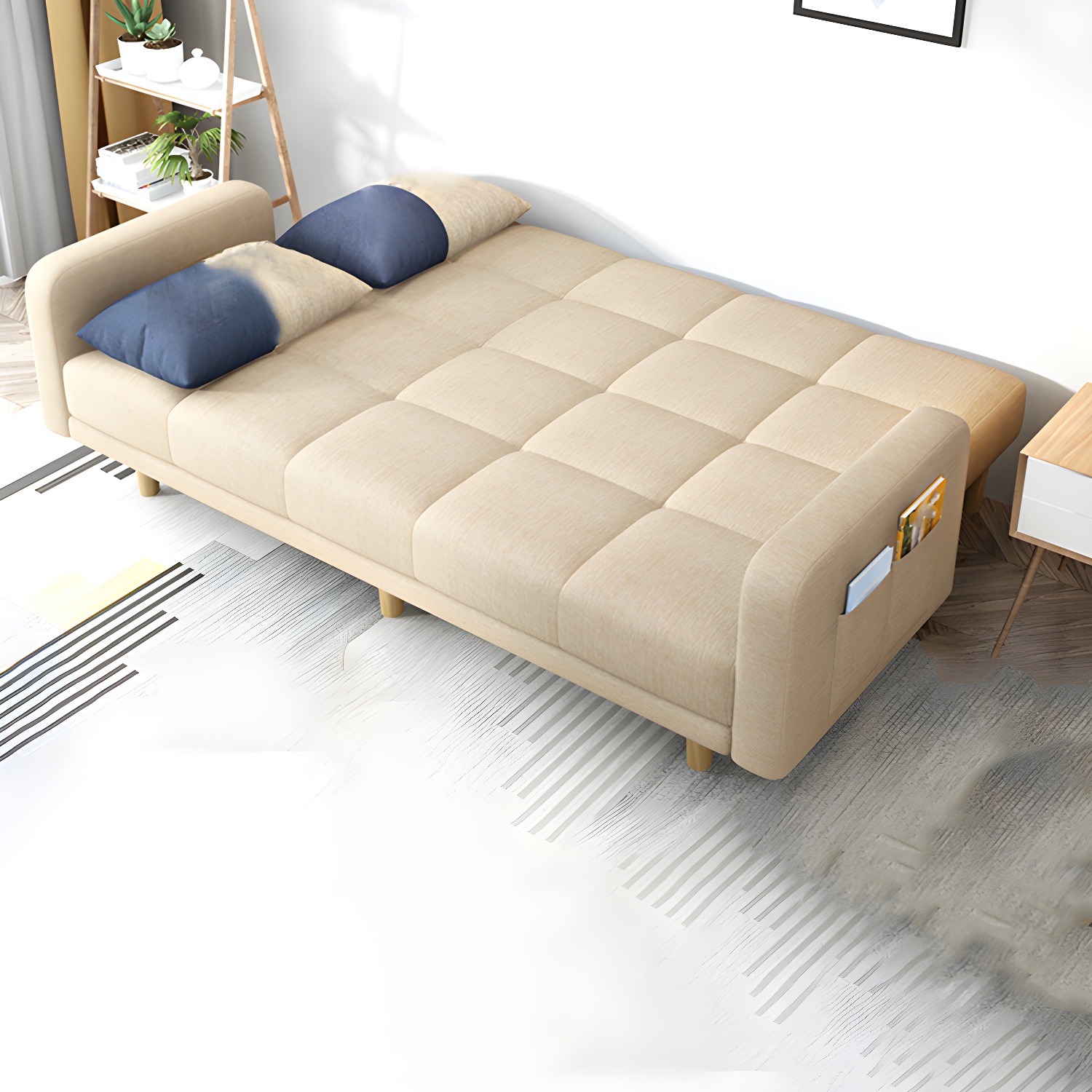 Modern Linen Tufted Sofa Bed 31"H Convertible Sofa with Square Arm - image 6