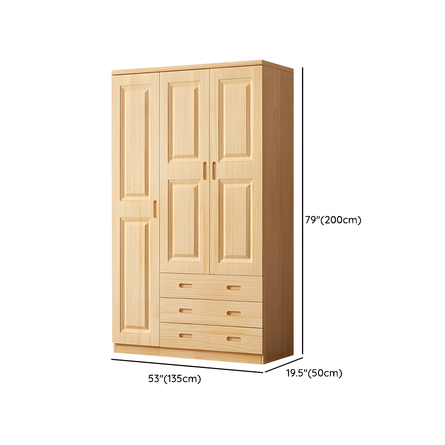 Modern Natural Pine Wardrobe Armoire with Drawers and Clothing Rod - image 18