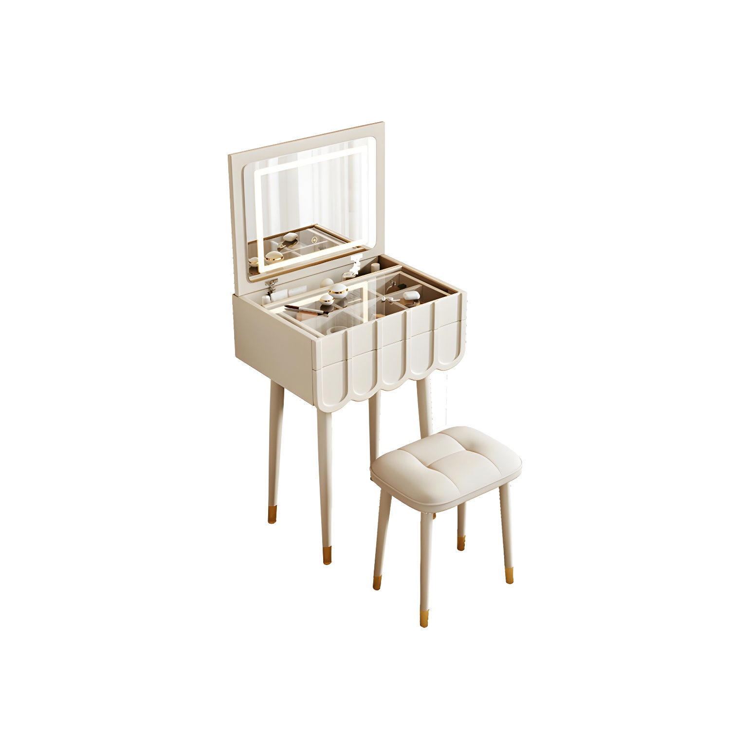 Elegant Vanity Set with Oak Top & Mirror & 2 Drawers & Comfortable Seat - image 7