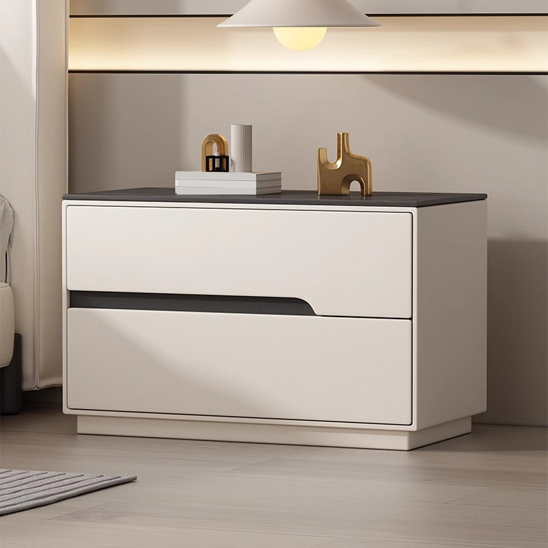 Minimalist Bedside Cabinet Nightstand with 2 Drawers and Stone Countertop - image 3