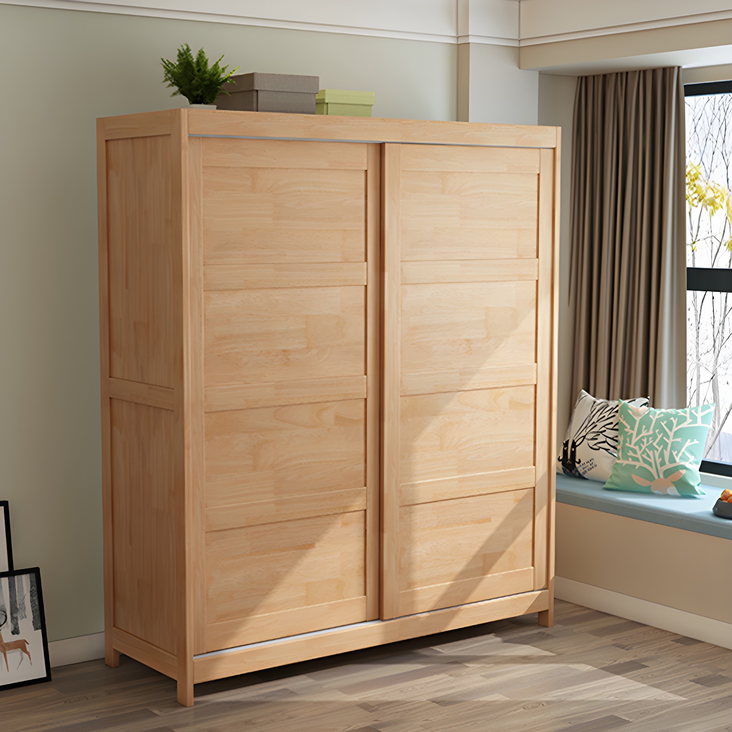 Modern Style Wardrobe Cabinet Wood Clothes Rail Wardrobe Armoire with Shelves - image 7