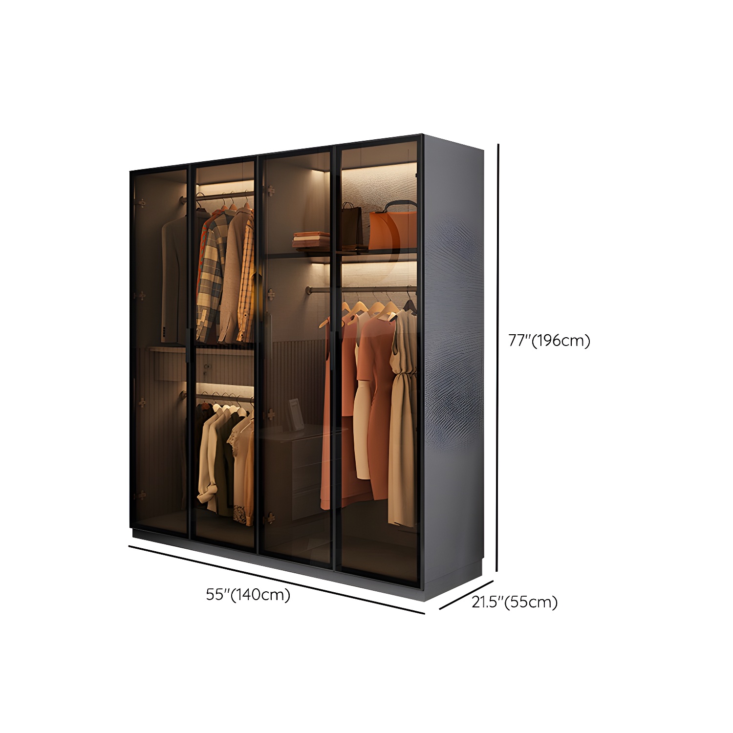 Bedroom Hinged Doors Storage Cabinet Glass Door Wardrobe with Garment Rod - image 14