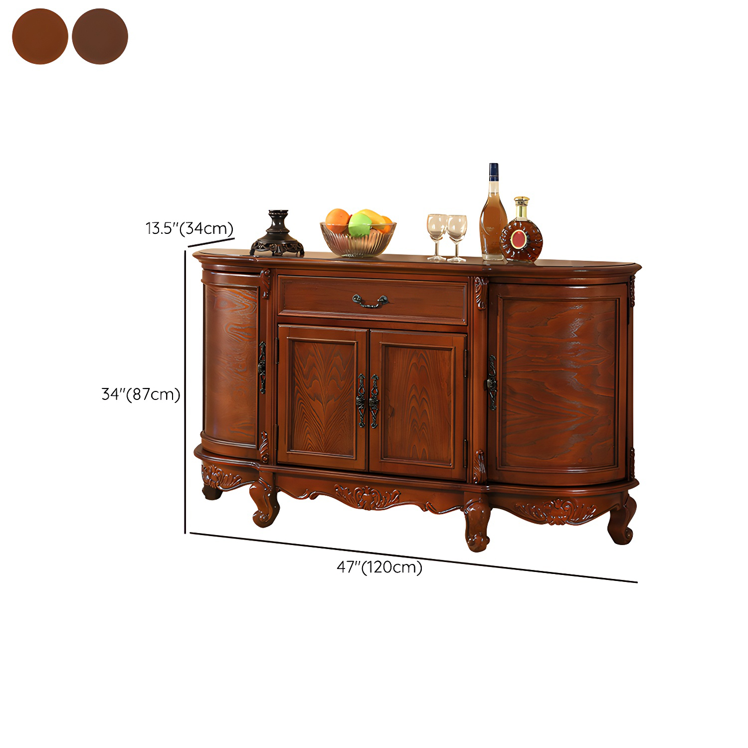 Traditional Style Wood Sideboard Credenza with 4 Cabinets and Drawers and 3 Interior Shelves - image 11