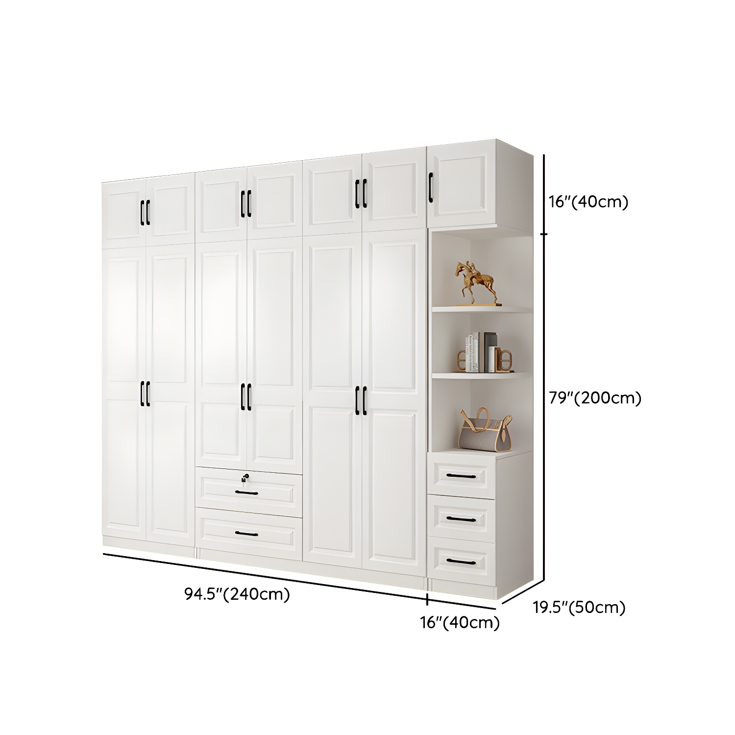 Wood White Modern Wardrobe Armoire with Drawers, Shelves, and Clothing Rod - image 37