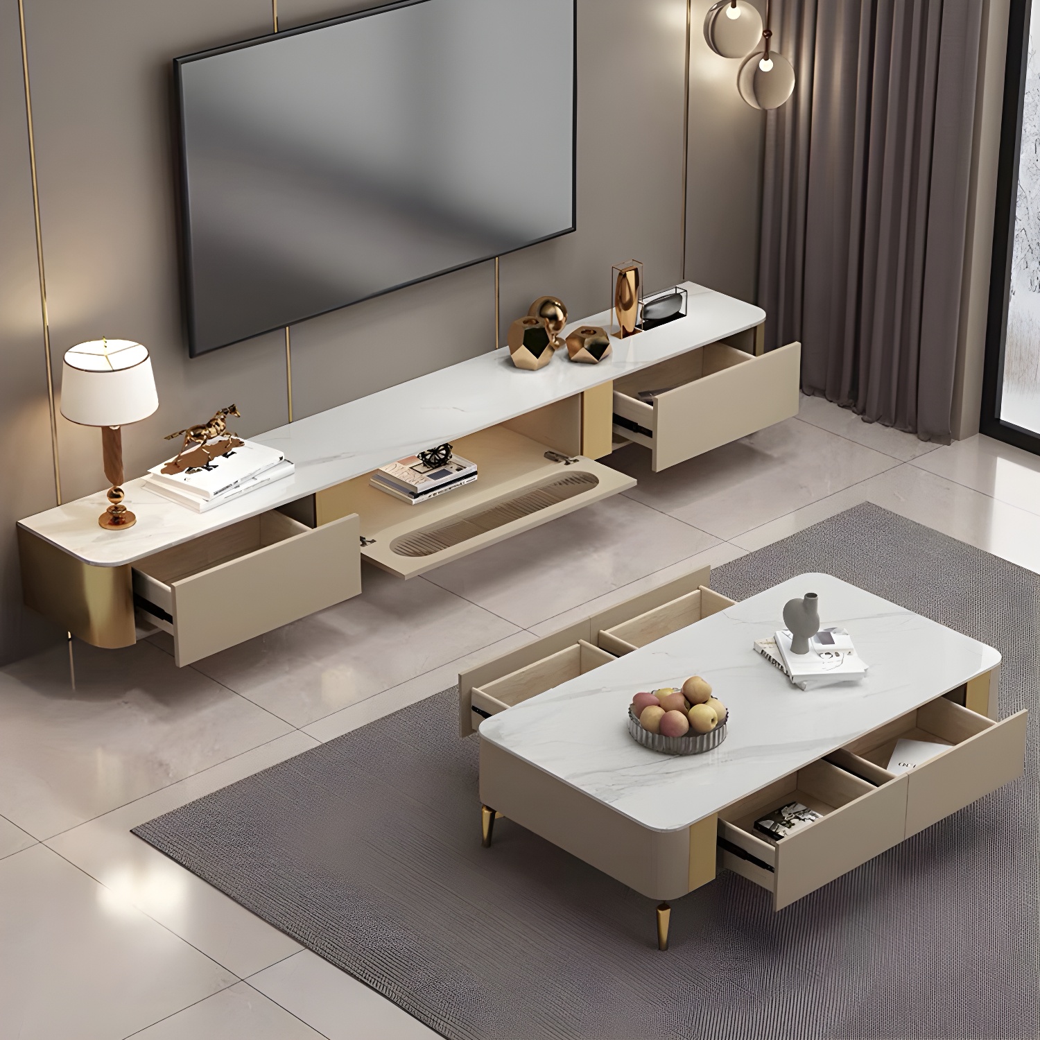 Luxury Enclosed Storage TV Console Home Rectangle Sintered Stone TV Cabinet - image 11