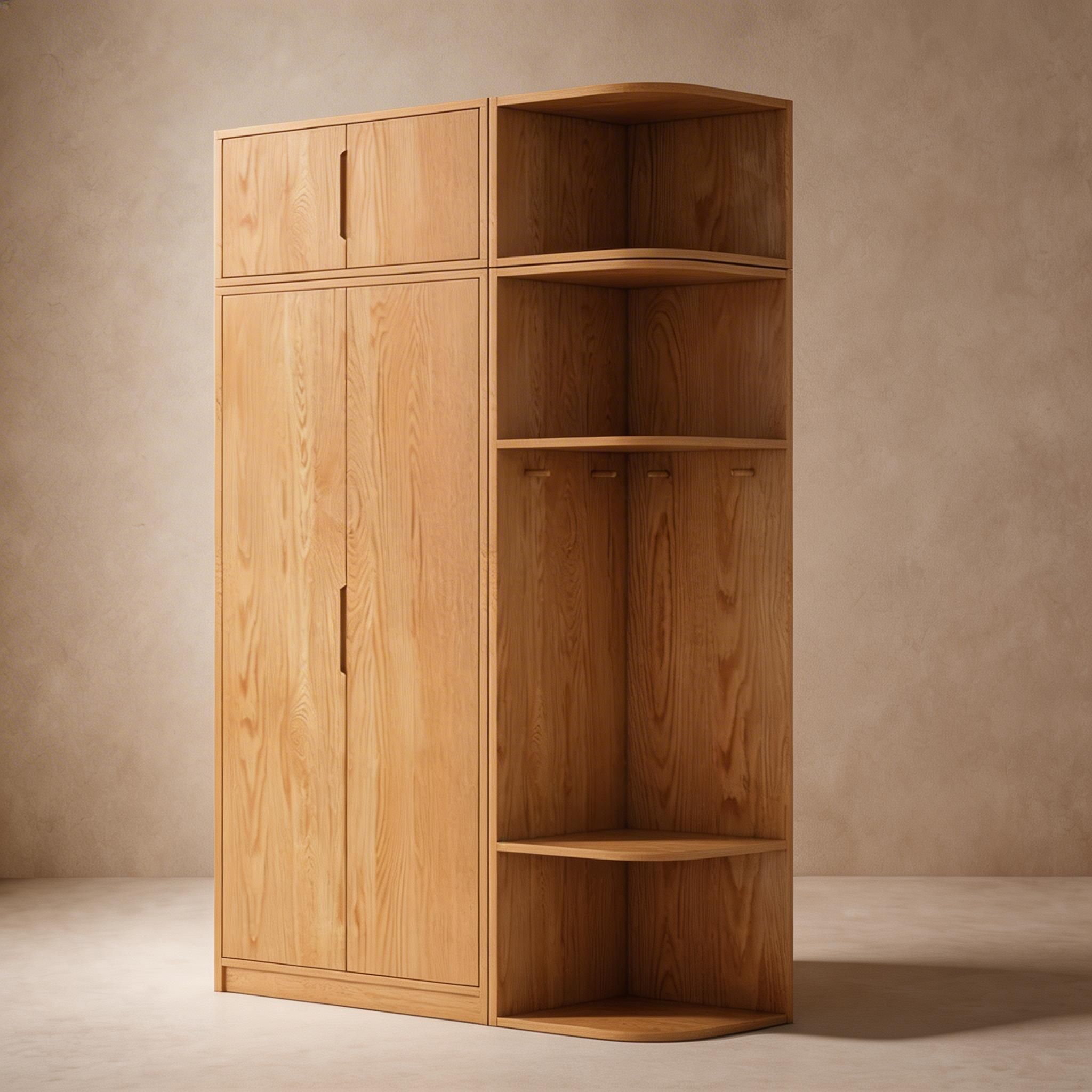 Modern Natural Wood Wardrobe Armoire with Sliding Doors, Drawers, and Shelves - image 92