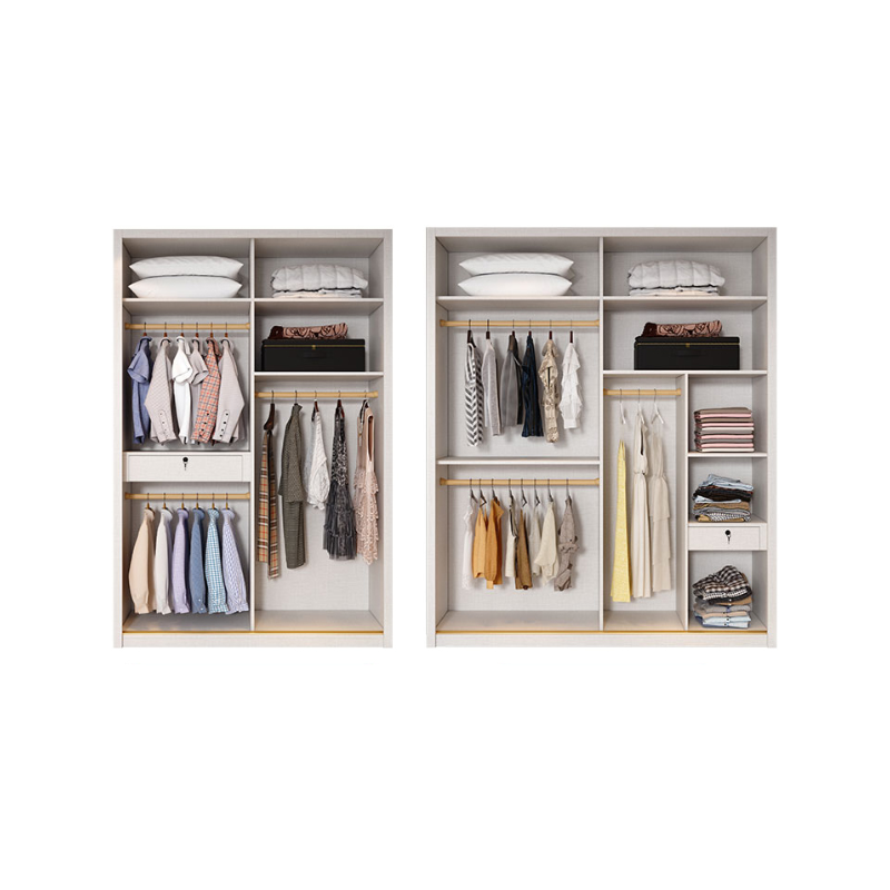 White Minimalist Manufactured Wood Wardrobe Closet with Compartments, Interior Shelves, and Clothing Rod - image 7