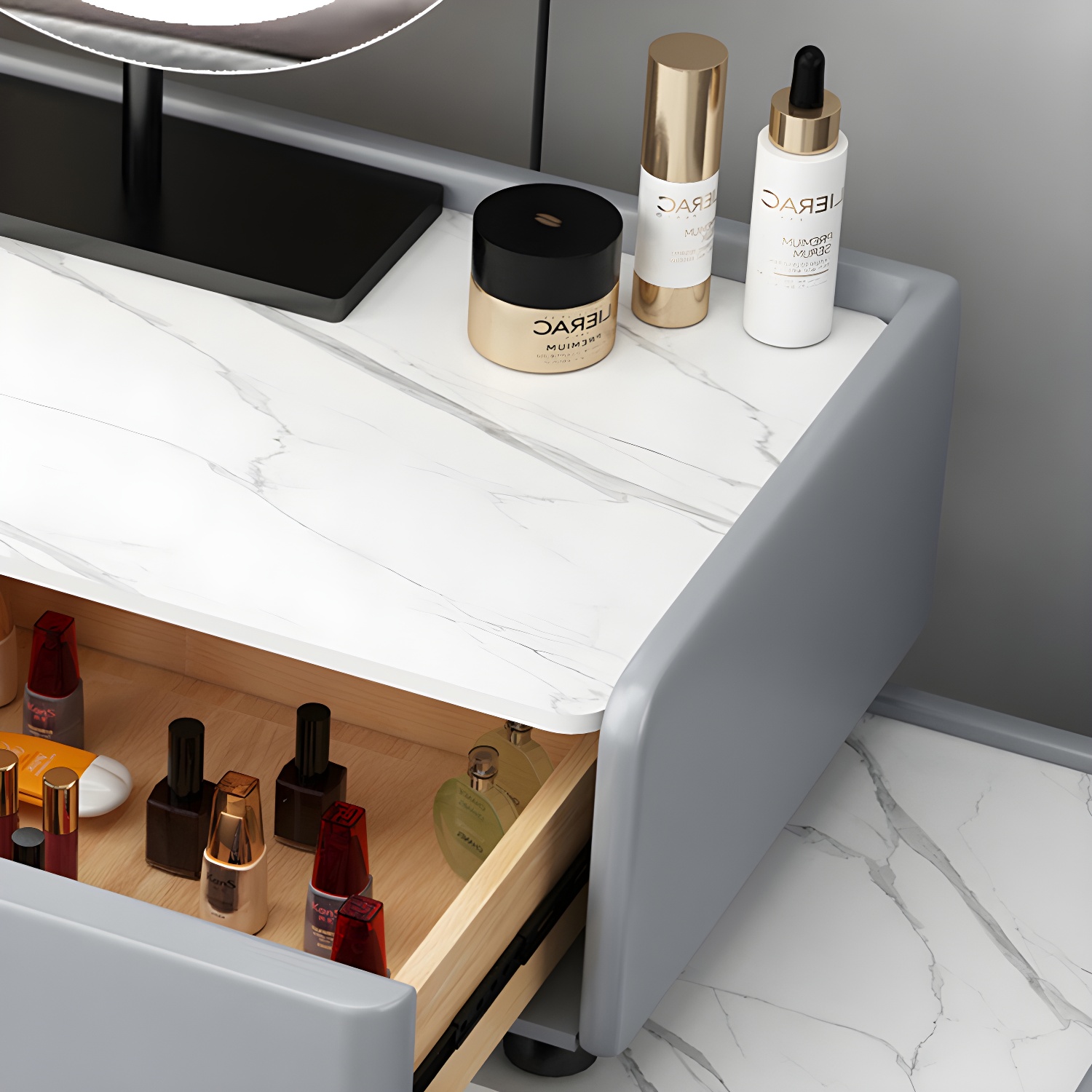 Contemporary Vanity Dressing Table Set with Mirror and Stool - image 10